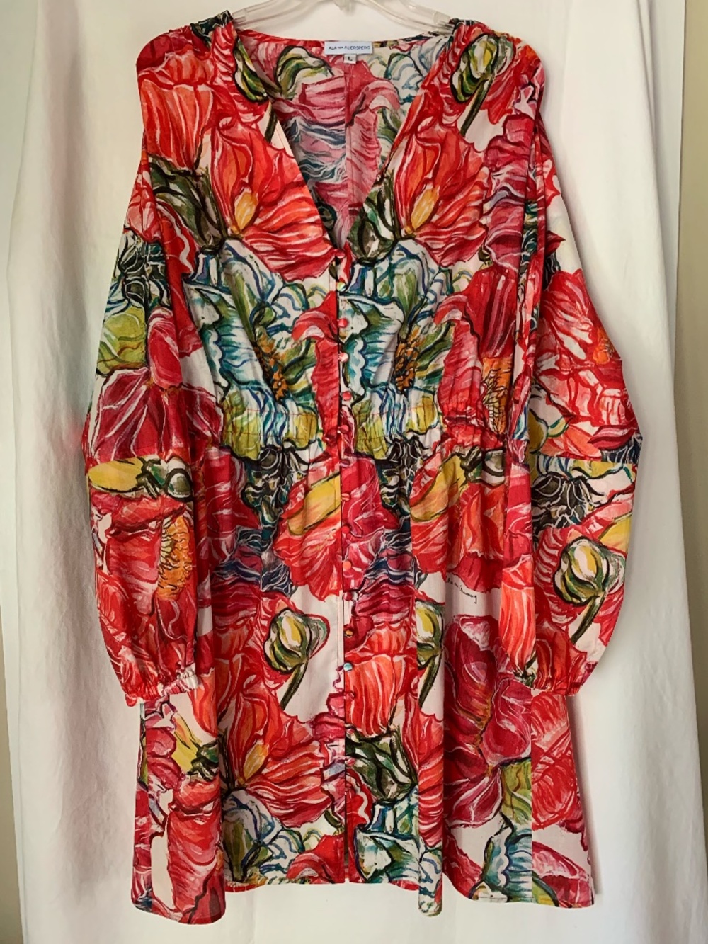 Ala Von Auersperg 'Marlo Cotton Dress in Red Ranunculus' floral print